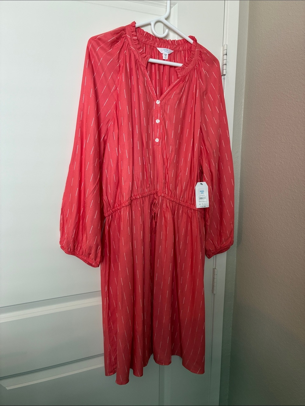 Pink  Rayon Faux Button-Front  Midi Dress with Drawstring Waist
